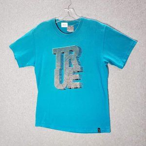 VINTAGE TRUE Men Shirt Small Blue‎ Y2K Logo Short Sleeve Tee